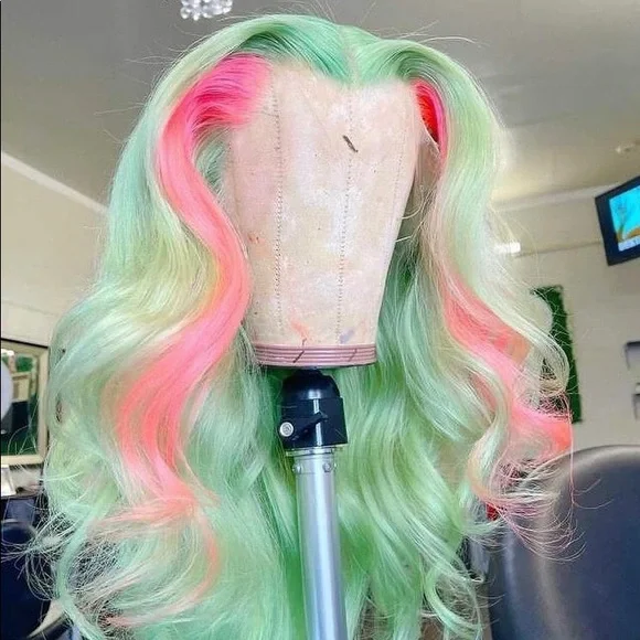 Rose Mint Green Full Wig Mint Green 30 32 Inch 13X6 HD Transparent Lace Frontal Wig  main image 2